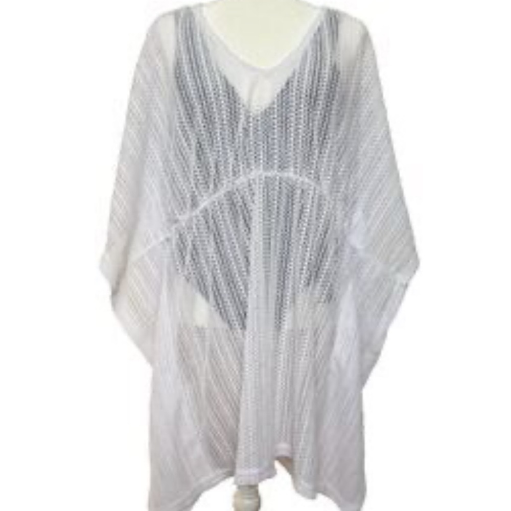 Serra White Mesh V-Neck Swimsuit Cover Up Top